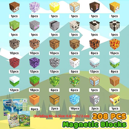 208PCS Magnetic Blocks for Kids 4-8, Magnetic Building Blocks Cubes, Stacking Magnetic Building Tiles Toys for Kids Toddlers Boys Girls Ages 3 4 5 6 7 8-12 Birthday Gifts
