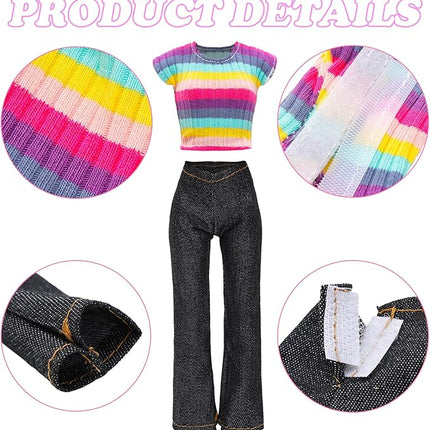 15 Pirces 11.5 Inch Girl Doll Clothes & Accessories Including 5 Colorful T-Shirt, 5 Denim Pants Jeans, 5 Pairs of Sneakers for Girl Dolls Casual Outfit Accessories