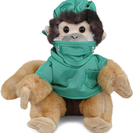 DolliBu Squirrel Monkey Doctor Plush Toy - Super Soft Squirrel Monkey Doctor Stuffed Animal Dress Up with Cute Scrub Uniform and Cap Outfit with Personalization - 12.5 Inch
