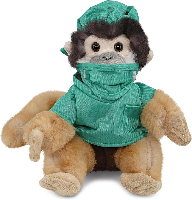 DolliBu Squirrel Monkey Doctor Plush Toy - Super Soft Squirrel Monkey Doctor Stuffed Animal Dress Up with Cute Scrub Uniform and Cap Outfit with Personalization - 12.5 Inch