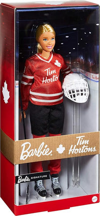 Tim Hortons Barbie Doll (12-inch Curvy) Collectible Wearing Hockey Uniform, with Stand and Certificate of Authenticity, for 6 Years and Up, Red