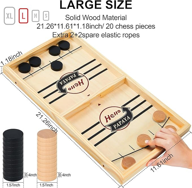 Fast Sling Puck Game - Test Your Speed and Accuracy with This Fast-Paced Wooden Air Hockey Desktop Battle Board Game - Guaranteed Fun Gifts for Family Night or Friends Party