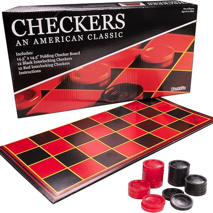 Kangaroo - Multiplayers Strategy Checker Board Game for Kids & Adults - Portable Educational Travel Cardboard Checkers - Includes Large Board w/ 24 Checkers (12 Red and 12- Black) 15x15 Inches