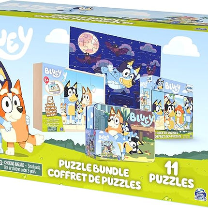 Bluey 11 Puzzle Bundle Set, 8- and 24-Piece Wood, Fuzzy, & Die-Cut Jigsaw Puzzles for Preschoolers and Kids