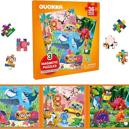 QUOKKA Magnetic Puzzles for Kids Ages 4-6 - 36 Pieces Sudoku Toddler Puzzles Ages 2-4 - Travel Games for Kids Ages 3-5 - Animal Jungle Sea Toddler Travel Toys - Car Airplane Road Trip Games