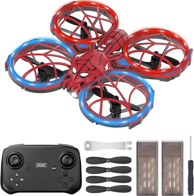 Spider Mini Drone for Kids with 3 Lighting Effects 2 Batteries, RC Helicopter with Altitude Hold, 360° Flips, Headless Mode, 3 Speed, Birthday Gifts Toys for Beginners 8-12 Boys Girls