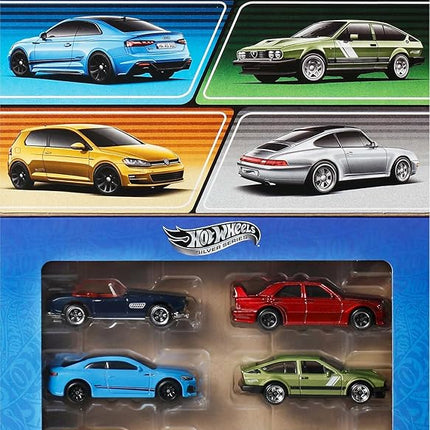 Hot Wheels 1:64 Scale Die-Cast Toy Cars, Set of 6 European Vehicles with Elevated Deco (Styles May Vary)