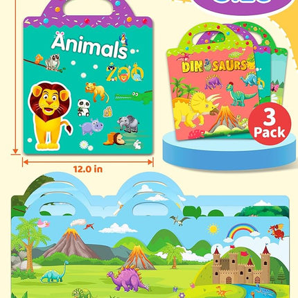 Benresive Reusable Sticker Books for Kids 2-4, Sticker Books for Toddlers 1-3 2-4, Toddler Travel Toys Activities Crafts Gifts - Animals, Dinosaurs and Insect