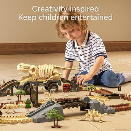 TUMAMA Dinosaur Toys Race Car Track, Flexible Dinosaur Track Toys Set, Create a Dinosaur World Road Race, Birthday for 3 4 5 6 7 Years Old Boys Girls Kids