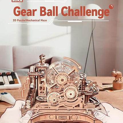 ROKR 3D Wooden Puzzle for Adults, Wooden Marble Run Set, Model Building Kits, Christmas Birthday Gifts for Teens and Adults, DIY Gear Ball Challenge