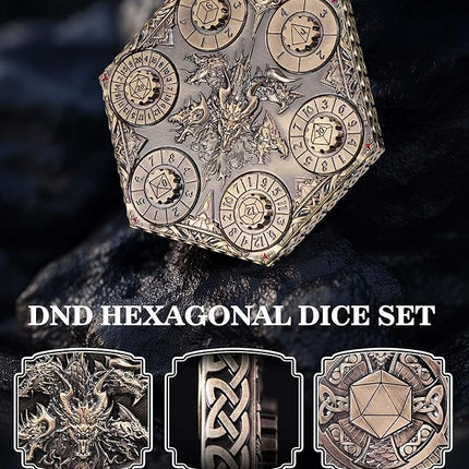 7 in 1 DND Spinner Dice Set Role Playing Board Games Accessories Good Choice Accessories for DM, Gamer and Collector (Bronze)