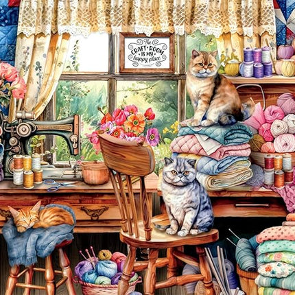 Buffalo Games - Tom Wood - Crafty Cat Crafts - 750 Piece Jigsaw Puzzle for Adults -Challenging Puzzle Perfect for Game Nights - Finished Size is 24.00 x 18.00