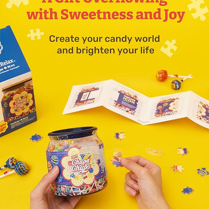 Chupa Chups X PieceRelax 3D Puzzle Jar 96 Plastic Pieces for Adults - Timeless Memories - Pop Energy M Use Includes Divider as Pen and Utensils Holder with Wooden Lid for Kitchen Dining Study [BB1043]