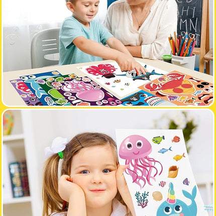 24 Pcs Make Your Own Sea Animal Sticker Sheets for Kids with Animal Party Favors Face Stickers for Toddlers Crafts Activities Gift Bags Birthday Party Favors for Kids