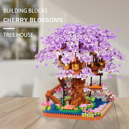 Cherry Blossom Bonsai Tree Micro Building Set Creative Gift for Adults 14+, Japanese Purple Cherry Tree House Micro Blocks Model for Adults, Flowers House 2200PCS