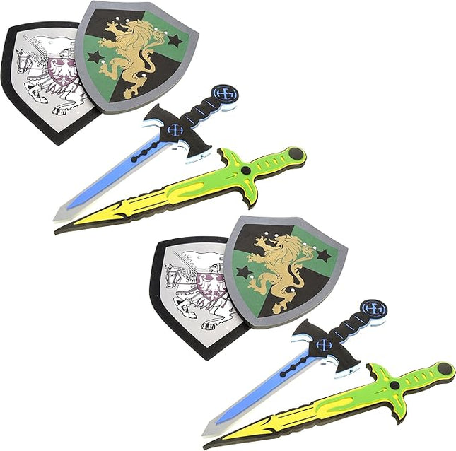 PowerTRC Sword and Shield Play Set | Unique Sword and Shield Design | Foam Weapons | Pretend Play Weapons | Kids Play Knights | White Eagle and Golden Lion Shield (2 Packs)