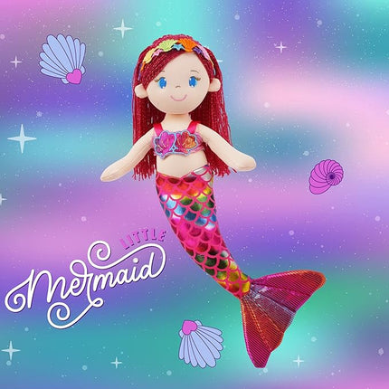 June Garden 16.5" Sparkly Mermaid Aurelia - Soft Plush Stuffed Mermaid Doll Gift for Toddler Girls