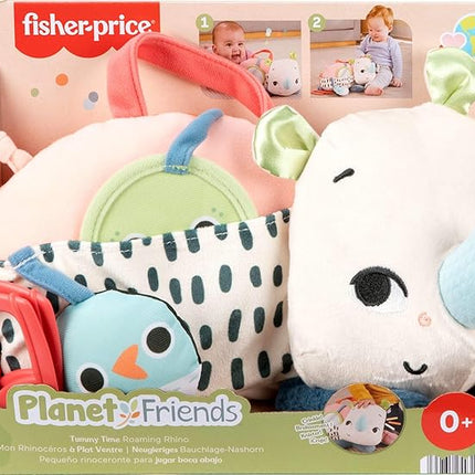 Fisher-Price Newborn Toy Planet Friends Tummy Time Roaming Rhino Plush with Sensory Activities for Babies Ages 0+ Months