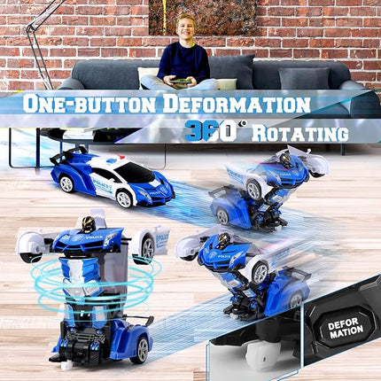 Dolanus Remote Control Car - Transform Robot RC Cars Contains All Batteries: One-Button Deformation and 360 Degree Rotating Drifting, Present Christmas Birthday Gift for Boys/Girls