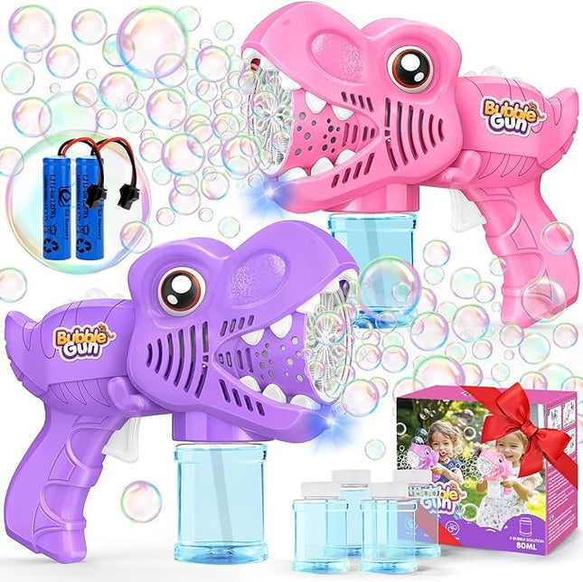 Toys for Girls Kids Ages 3-8: Bubble Gun for Kids 2 Rechargeable Dino Bubble Machine Gift for 3 4 5 6 7 8 Girls Toddlers Ages 4-6 Easter Basket Stuffers Outoor Birthday Christmas Valentines