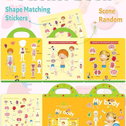Benresive Reusable Sticker Book for Toddlers 2-4 Years, Fun Travel Stickers for Kids, Waterproof Sticker Books for Toddlers 1-3, Crafts Activities for Todddlers 1-3 2-4 3-5 - My Body