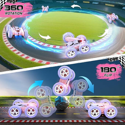cosone Remote Control Car RC Cars for Kids Toys Rechargeable 360° Rotating 2.4Ghz RC Stunt Car for Kids Birthday Gift for 6 Years Old Girls Toys 6 7 8 9 10 Years Old Girl Gift Ideas (Pink&Purple)