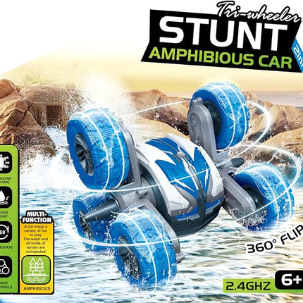 Threeking Amphipious RC Stunt Car Remote Control Cars 360 Degree Flips Rotating Indoor Outdoor Toys Gifts Presents for 6 7 8 9 10 11 12 Year Old Kids Boys Girls