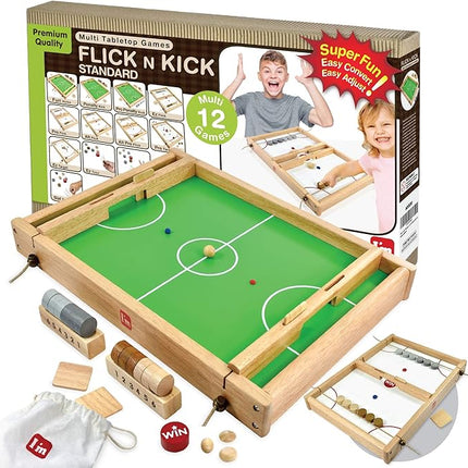 Big Flick n Kick: Wooden Multi Tabletop Indoor Portable Board Games for Kids and Family