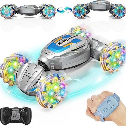 Gesture Sensing RC Stunt Car, Remote Control Car Birthday gifts for kids Age 6-12, 2.4Ghz Hand Controlled Twist Cars, 360° Rotating Transform Off Road Car Toy for Boys Girls Age 6 7 8 9 10 11+ (Gray)