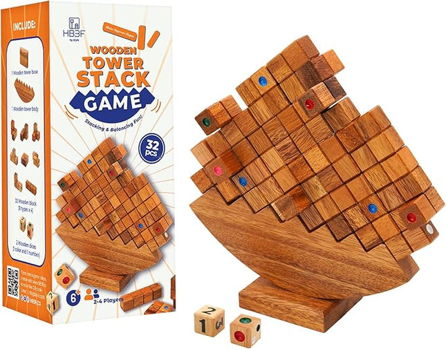 BSIRI Wooden Balance Stacking Tower - Game for Kids & Adults Stacker Blocks Table Games for Family Night Fun Balancing Stack Toys for Kid Gifts for Teen Boys