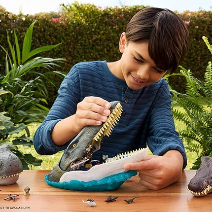 Mattel Jurassic World Rebirth Deluxe Mosasaurus Playset with 7 Interactive Features, 7 Sound Effects & 6 Micro Figures, Folds Up to Carry & Store