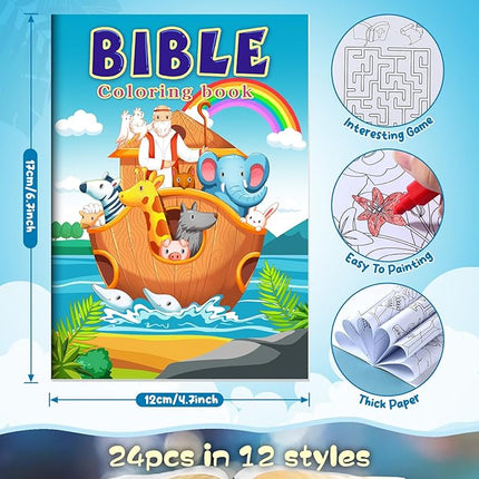 BenLouis 24 Pcs Christian Mini Coloring Books Kids Bible Verse Religious Party Favors Small Activity Books Bulk for Kids Operation Christmas Child Sunday School Goodie Bags Stuffers Gifts Travel