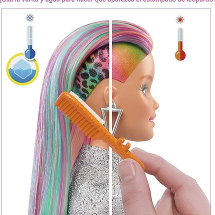 Barbie Doll Leopard Rainbow Hair with Color-Change Highlights & 16 Styling Accessories Including Clothes, Scrunchies, Brush & More