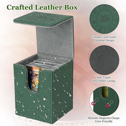 Arkeiliy MTG Deck Box with 50 Pcs Card Sleeve, 110+ Card Storage Leather Deck Box for Magic Commander, Collectible Trading Card Cases for Trading Card Games (Green)