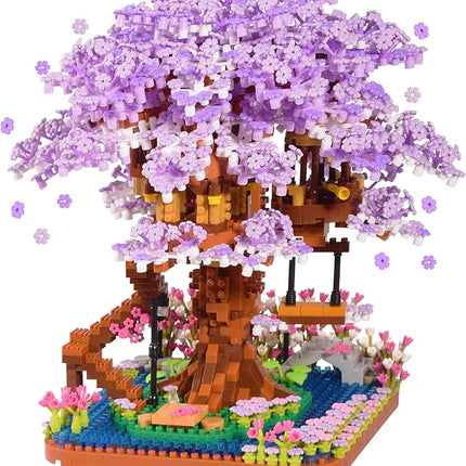 Cherry Blossom Bonsai Tree Micro Building Set Creative Gift for Adults 14+, Japanese Purple Cherry Tree House Micro Blocks Model for Adults, Flowers House 2200PCS