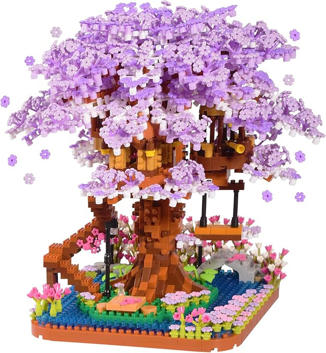 Cherry Blossom Bonsai Tree Micro Building Set Creative Gift for Adults 14+, Japanese Purple Cherry Tree House Micro Blocks Model for Adults, Flowers House 2200PCS
