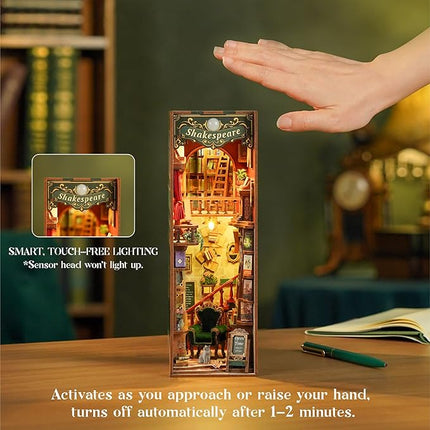 Tonecheer DIY Book Nook Kit for Adults, 3D Wooden Puzzle Bookend Bookshelf Insert Library Bookstore Model Decor, Booknook Miniature Dollhouse with Sensor LED Light for Gifts (Left Bank Bookstore)