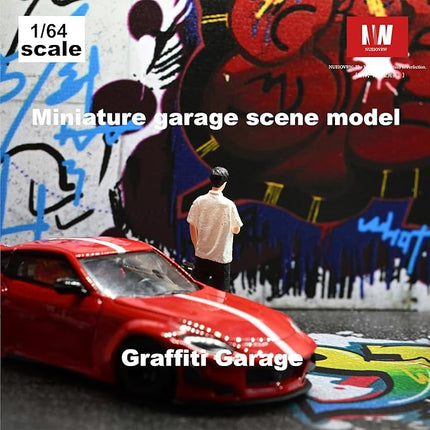 Display Case for Hot Wheels,Diorama 1/64 Scale Car Garage Model with LED Lights and Acrylic Cover, Stackable Car Parking Lot Model,Diecast Car Display Case(Graffiti Garage)