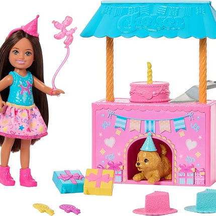 Barbie Family & Friends Club Chelsea Surprise Birthday Party Playset with Chelsea Small Doll (Brunette), Transforming Doghouse & 10+ Accessories