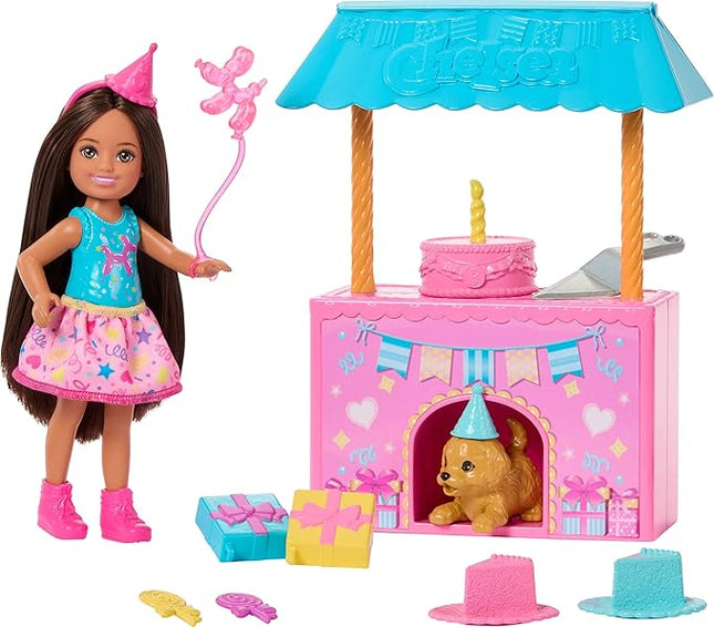 Barbie Family & Friends Club Chelsea Surprise Birthday Party Playset with Chelsea Small Doll (Brunette), Transforming Doghouse & 10+ Accessories