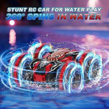 Waterproof Remote Control Car，4WD Land & Water 2.4 GHz RC Car Remote Control Boat，360°Rotation RC Stunt with LED Lights，Boys Girls Gifts All Terrain Water Beach Pool Toy Black