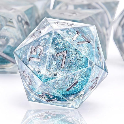 AUSTOR 7-Die DND Dice Set Sharp Edge Resin Dice Handmade Polyhedral Dice for Dungeons and Dragons RPG MTG Table Games（Liquid Quicksand, Light Blue