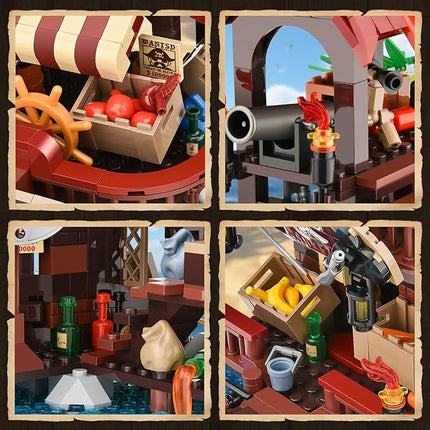 Pirate Ship Wharf Market Building Set,Medieval Pirate House Architecture Building Block Toy,Construction Model for Home Decor,Ideal Gift for Adults Teens Boys 8+