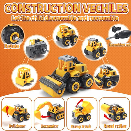 Play Construction Sand Kit,2.2lbs Magic Sand W/4 Large Take Apart Construction Trucks,1 Sandbox,8 Worker Figures and Road Signs,8 Molds,Toys for 2-8 Years Old Boys Girls