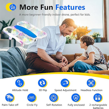 Drone for Kids, RC Drone Indoor Small Helicopter, Multi-flash Colors, Propeller Full Protect, Altitude Hold, 3D Flip, Circle Fly, Self-Rotation, Mini Quadcopter Toy with 2 Batteries