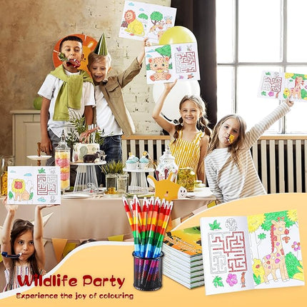 BenLouis 24 Pcs Jungle Safari Mini Coloring Books Kids Zoo Animals Party Favors Small Activity Books Bulk for Kids Wild One Birthday Goodie Bags Stuffers Return Gifts Classroom Travel
