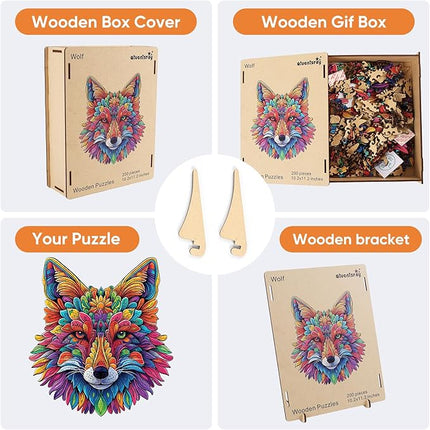 Wolf Wooden Puzzles 200 Pieces, Animal Jigsaw Puzzles for Adults, Unique Shape Animal Adult Puzzles, Irregular Best Gift for Adults Family Game (10.2x11.2 in)