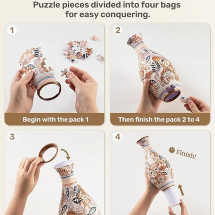 PieceRelax Unique Flower Vase - 3D Puzzle Vase for Adults to Flower Arrangement and Home Decoration Made by 160 Curved Plastic Puzzle Pieces - Autumn Abundance [S1042]