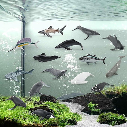16PCS Mini Shark Sea Ocean Animal Sea Creatures Toys for Cake Topper Marine Animal Figures Toy Bath Toys Educational School Project for Kids Toddlers