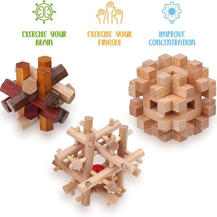 Sharp Brain Zone Wooden Brain Teaser Puzzles for Adults & Kids (Lock-a-Ball Puzzle)